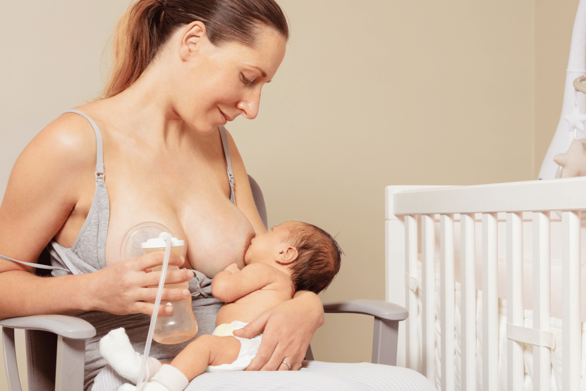 Working Mother with Breast Pump at Home