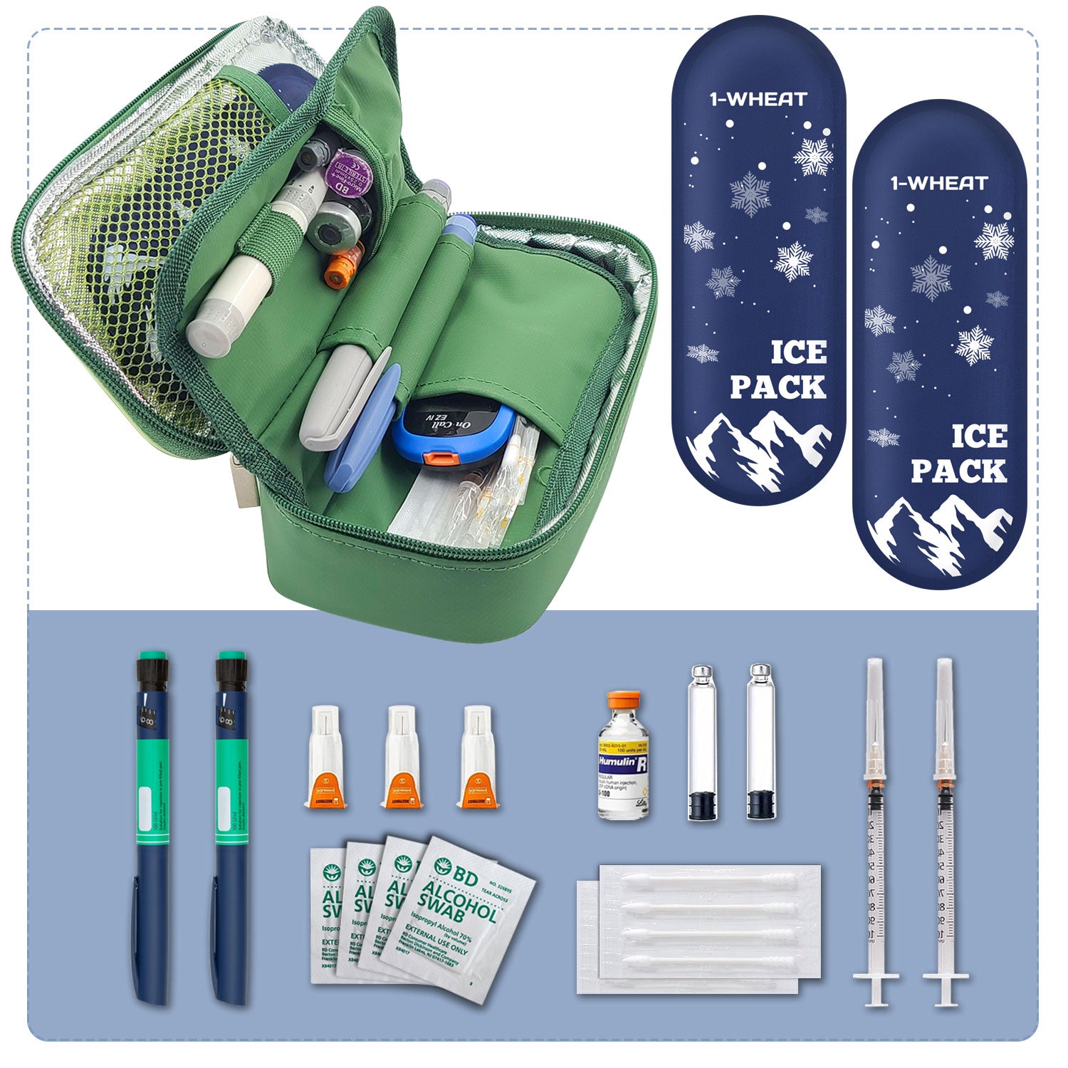 Borsa da viaggio morbida per il raffreddamento dell'insulina 8-10 ore (verde)