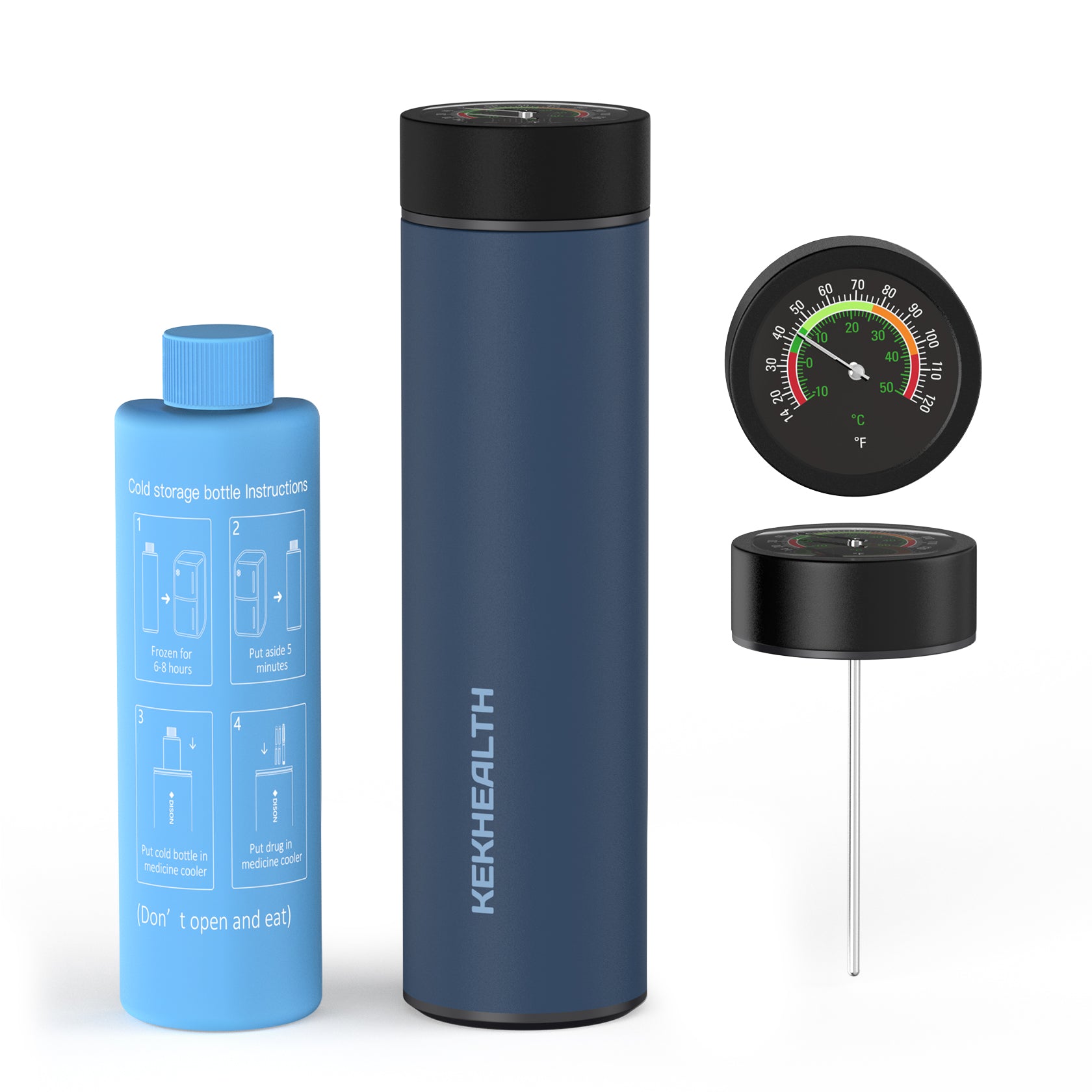Odyssey Series 3 Pens Large Dial Mechanical Thermometer Insulin Cooler (BC-B006-Navy Blue)