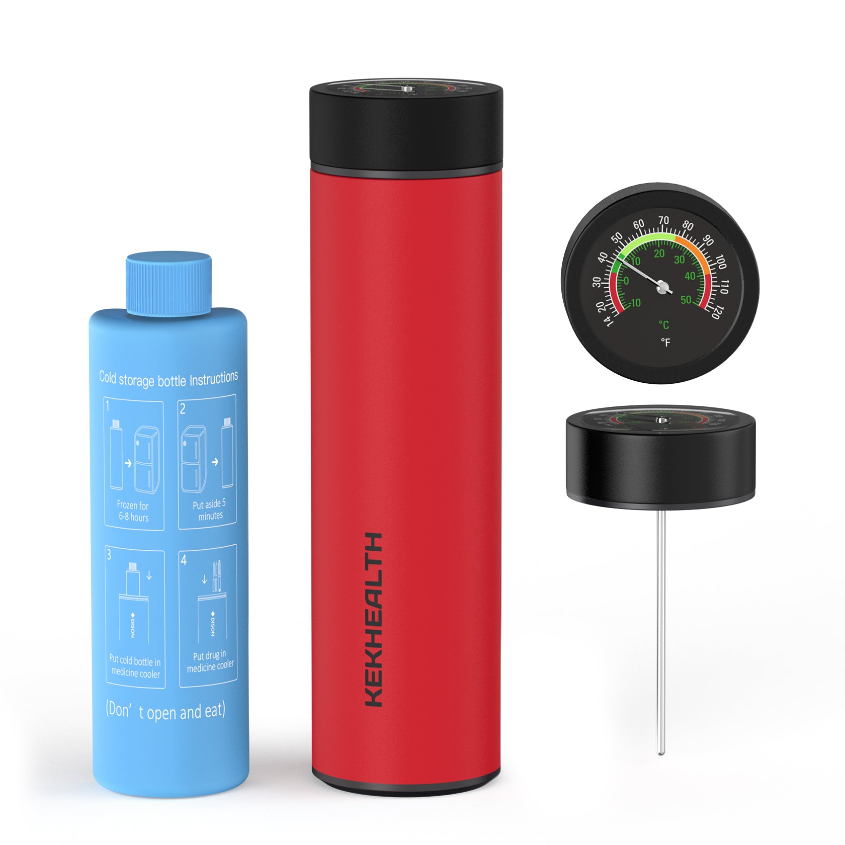 Odyssey Series 3 Pens Large Dial Mechanical Thermometer Insulin Cooler (BC-B006-Rescue Red)