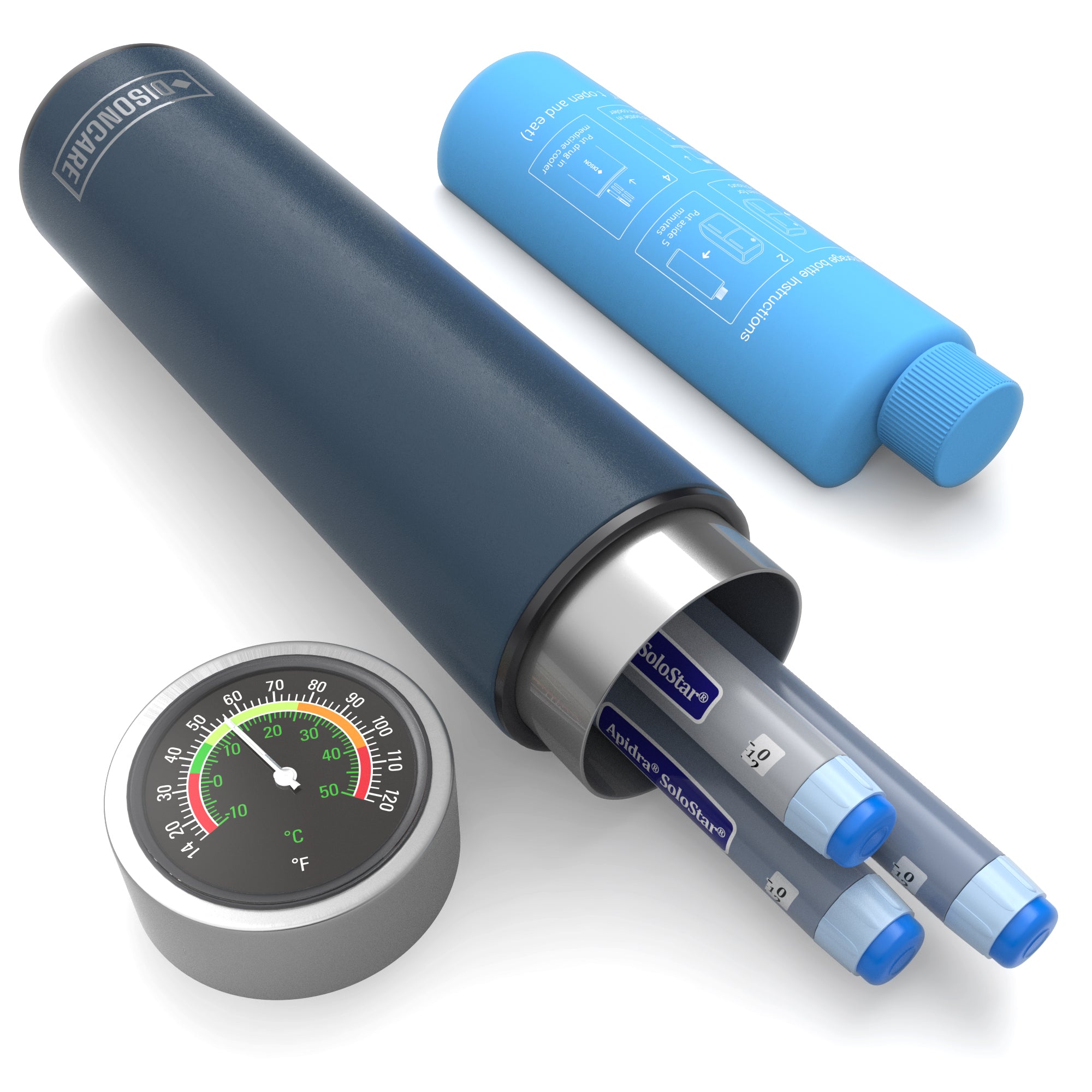 Odyssey Series 3 Pens Large Dial Mechanical Thermometer Insulin Cooler (BC-B006-NEW blue)