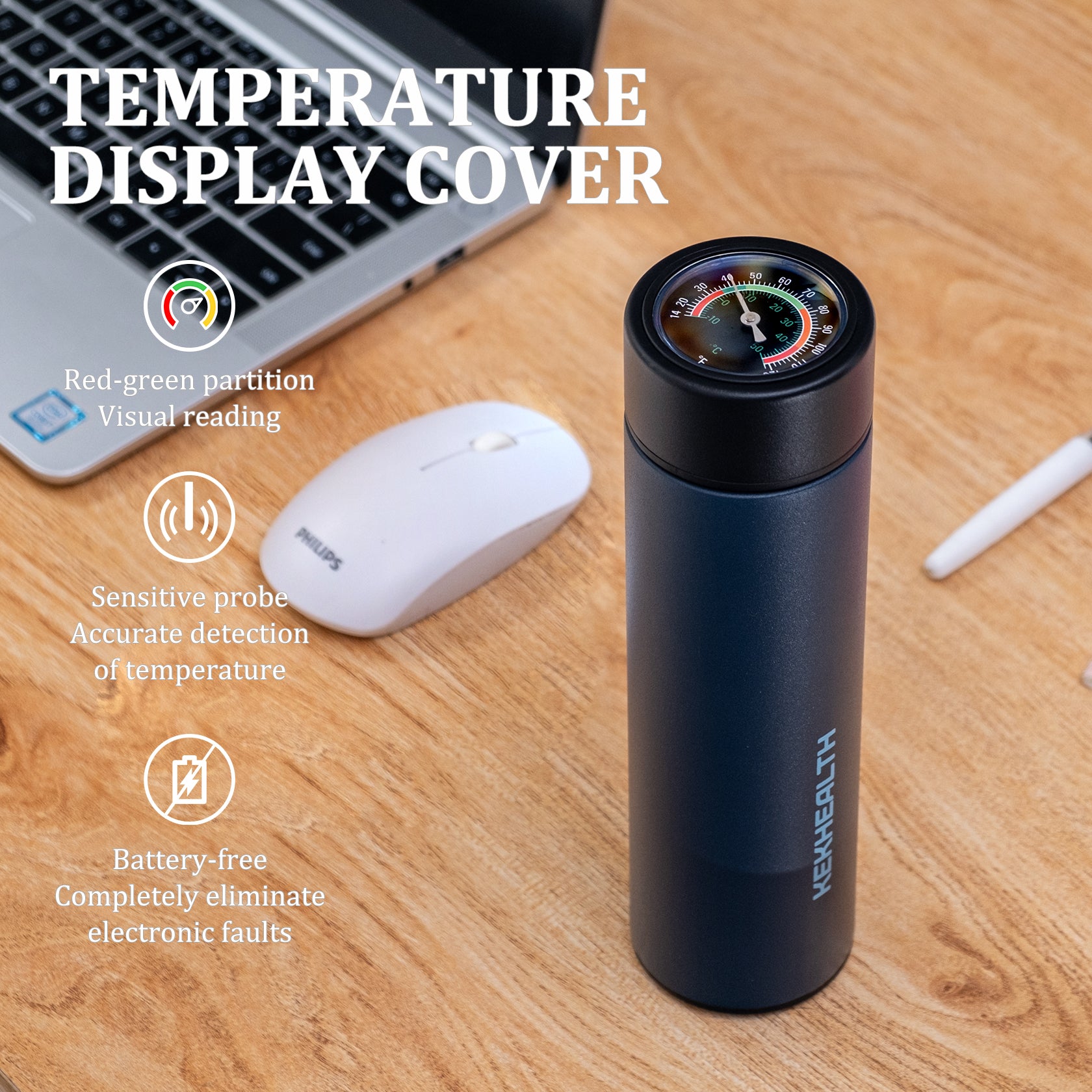 Odyssey Series 3 Pens Large Dial Mechanical Thermometer Insulin Cooler (BC-B006-Navy Blue)