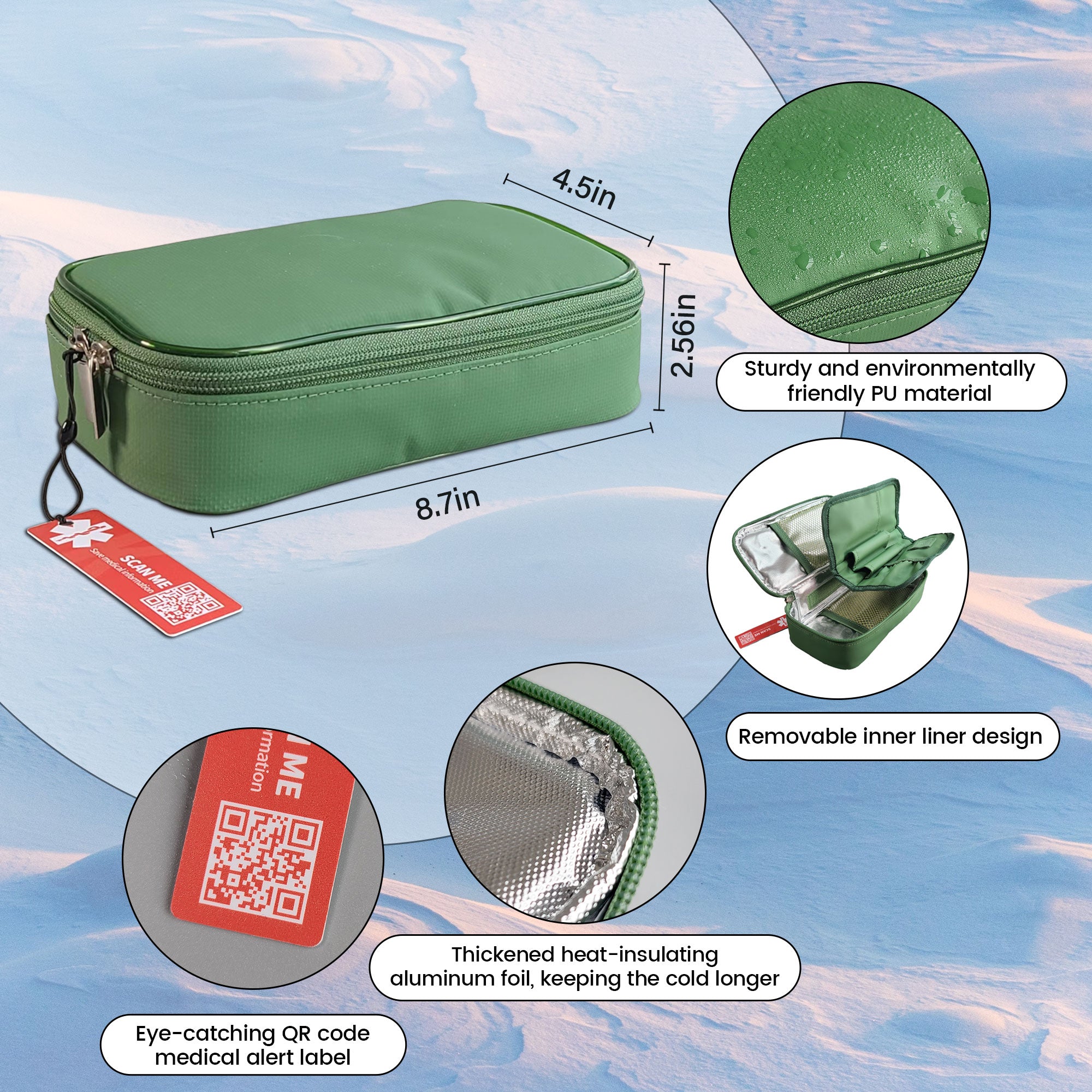 6-10H Soft Insulin Cooler Travel Bag (Green)