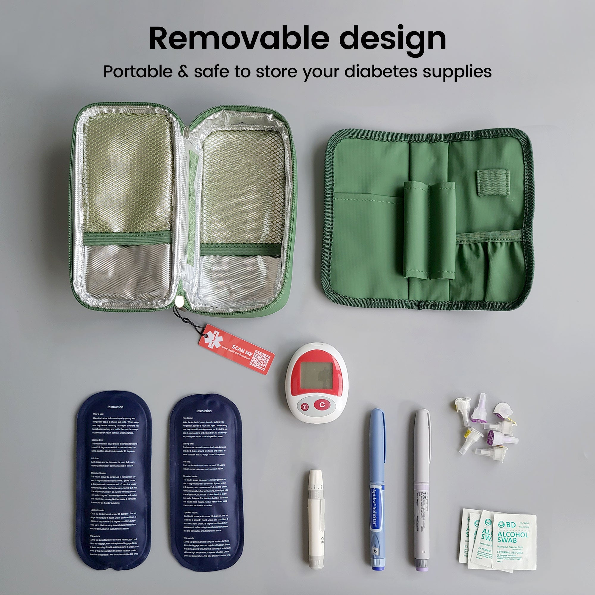 6-10H Soft Insulin Cooler Travel Bag (Green)