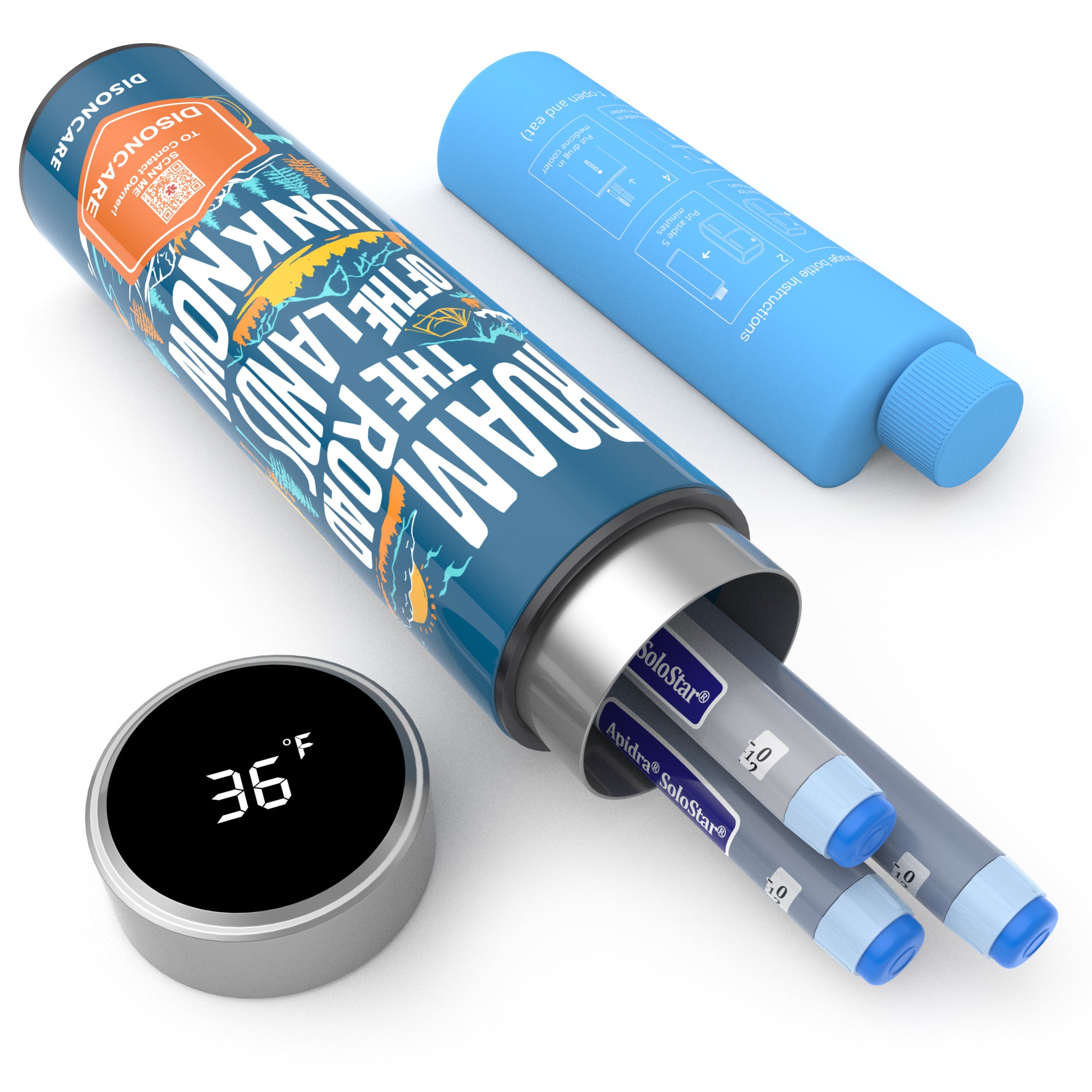Odyssey Series Insulin Cooler LED Cup Lid Fahrenheit- Sliver