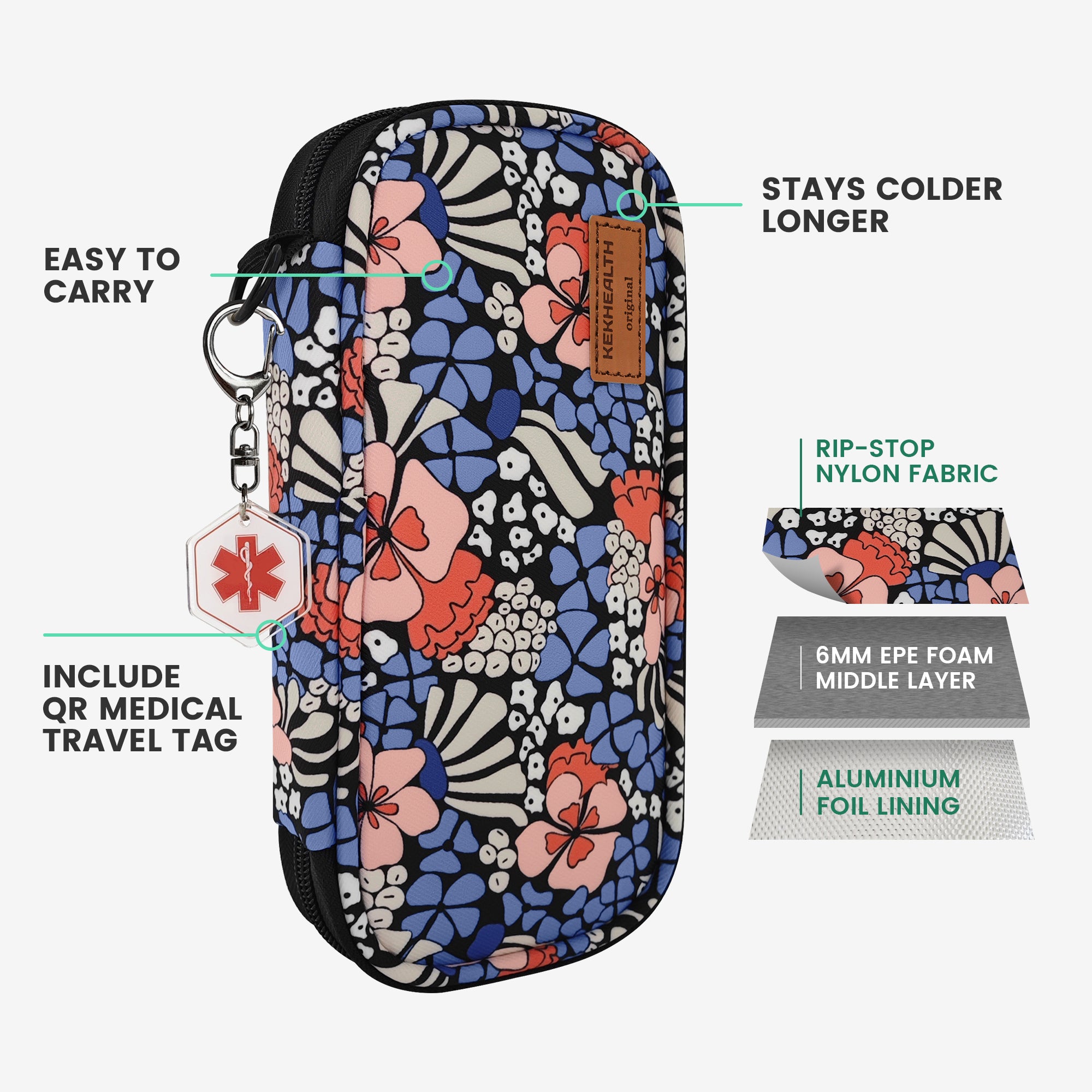 6H Soft Insulin Cooler Travel Bag (Flower)