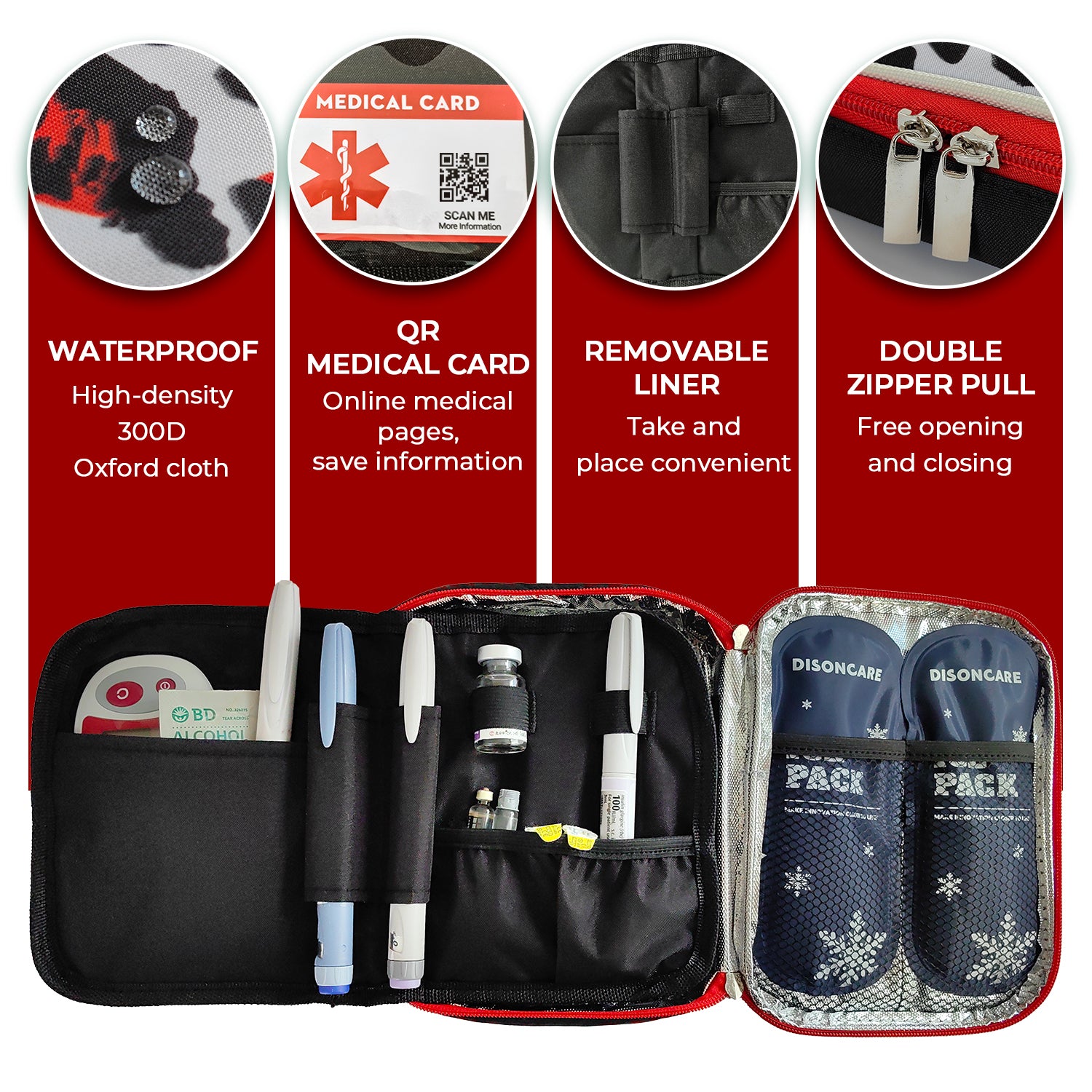 10-12H Soft Insulin Cooler Travel Bag (Black)