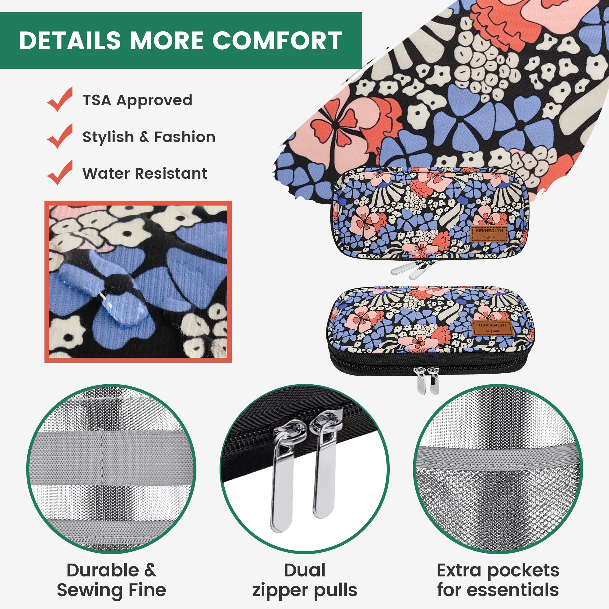 6H Soft Insulin Cooler Travel Bag (Flower)