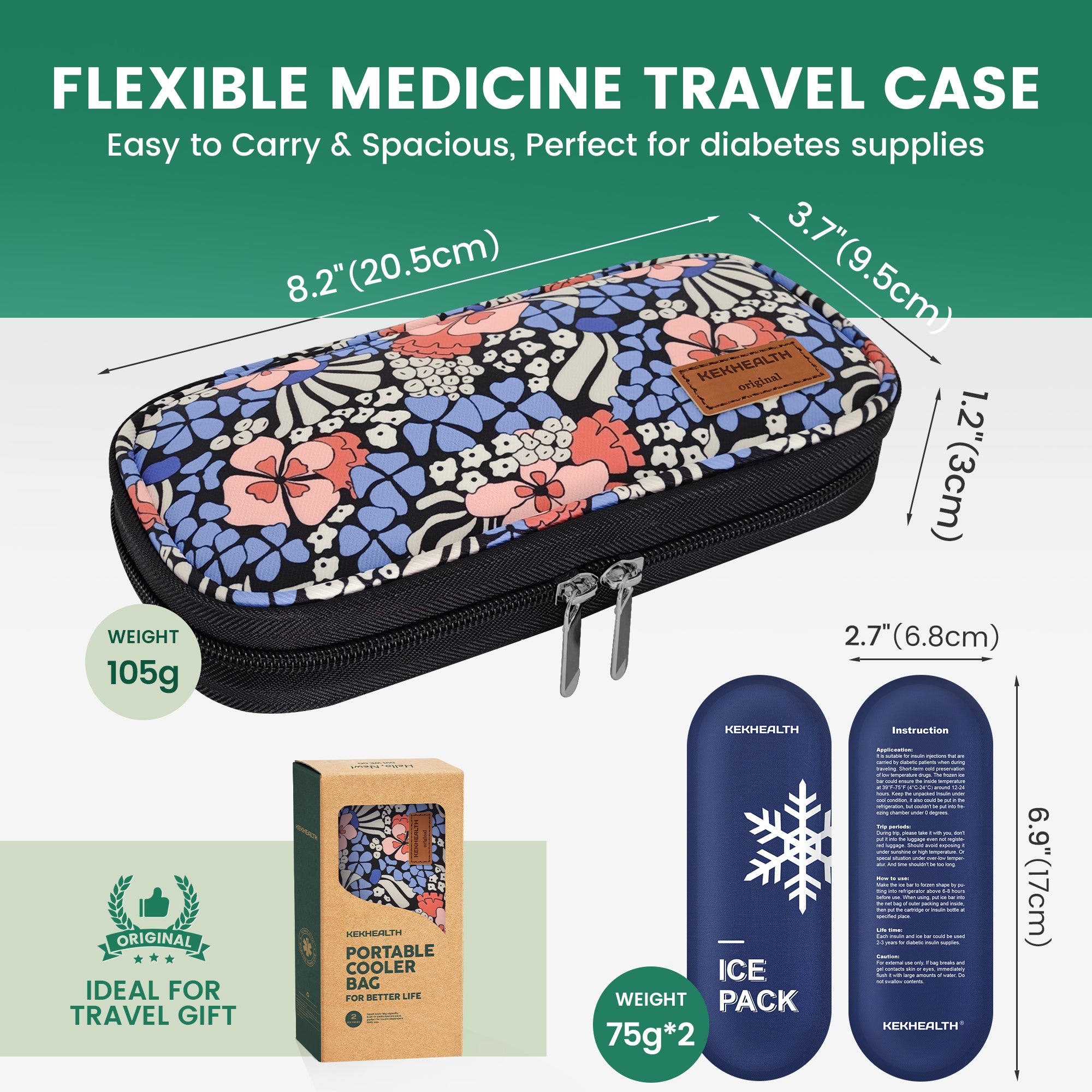 6H Soft Insulin Cooler Travel Bag (Flower)