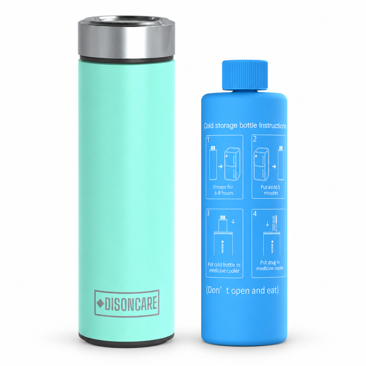 DISONCARE Odyssey Standard medication travel kit in cyan with extra Blue BioGel Freeze Pack