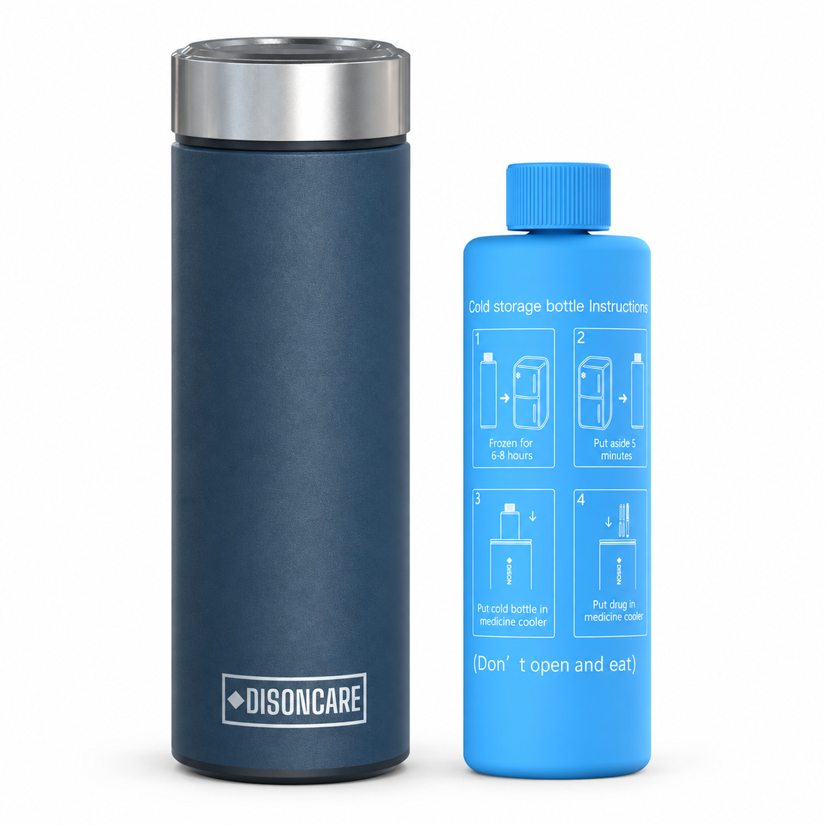 DISONCARE Odyssey Standard medication travel kit in navy blue with extra Blue BioGel Freeze Pack