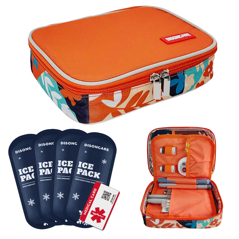 DISONCARE Insulin Cooler Travel Case Diabetic Medication Cooler for Insulin Pens and Other Colorful Diabetic Supplies with Ice Packs and Insulation Liner---ORANGE