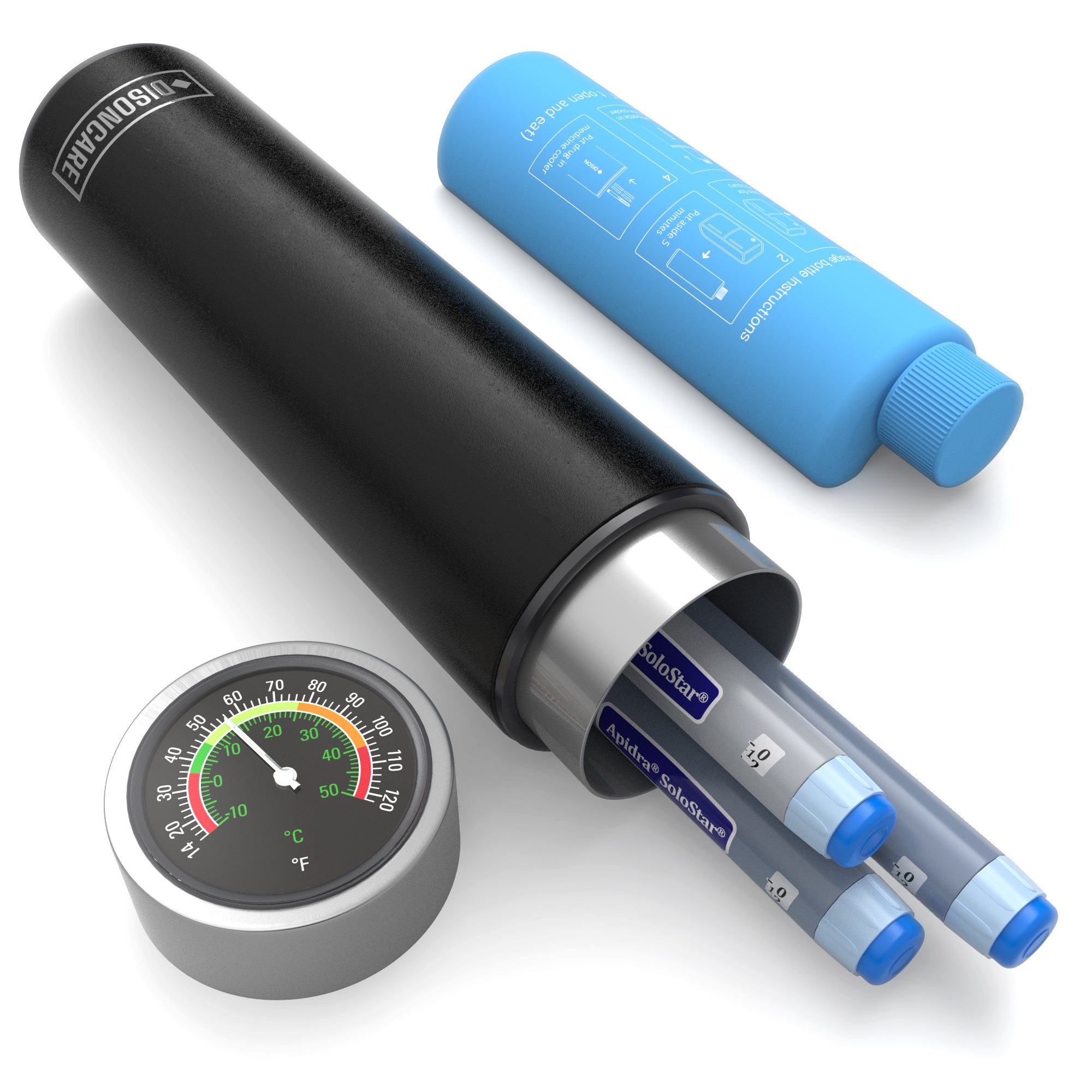 Odyssey Series 3 Pens Large Dial Mechanical Thermometer Insulin Cooler (BC-B006-NEW black)