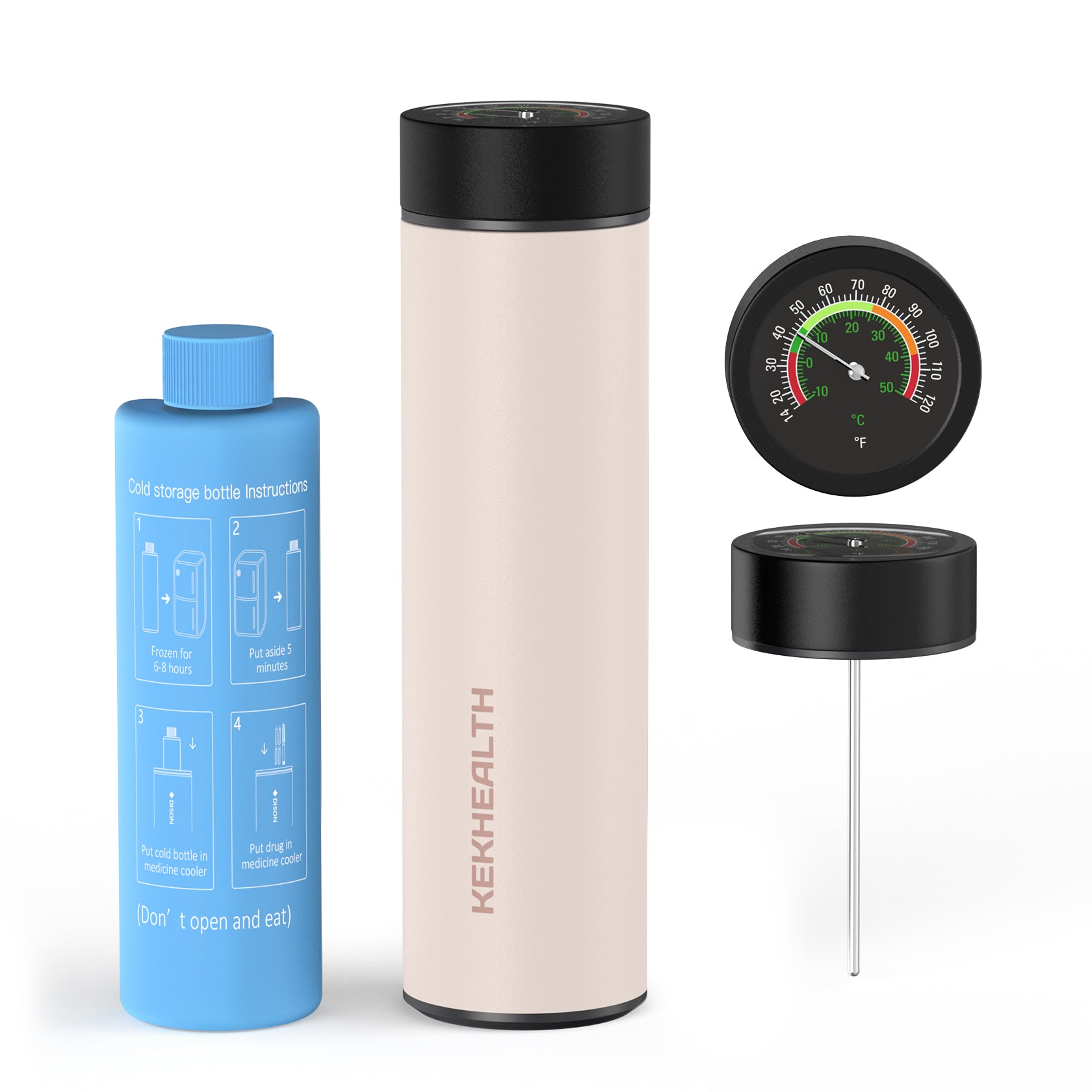 Odyssey Series 3 Pens Large Dial Mechanical Thermometer Insulin Cooler (BC-B006-Rose Quartz)