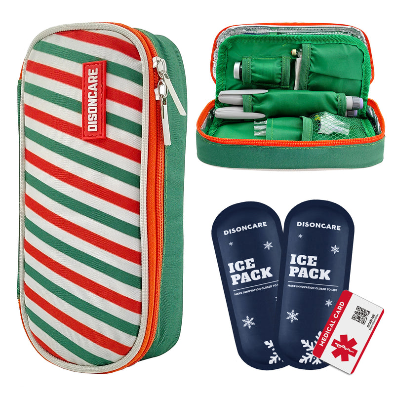 DISONCARE Insulin Cooler Travel Case Diabetic Medication Cooler for Insulin Pens and Other Colorful Diabetic Supplies with Ice Packs and Insulation Liner---STRIPE