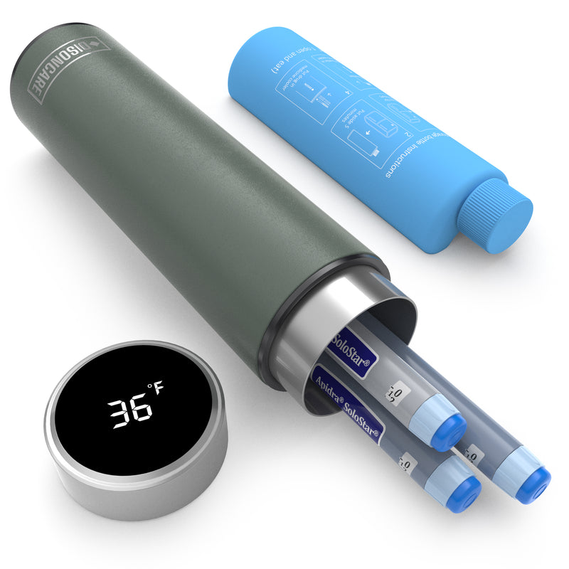 Dispositivo di raffreddamento per insulina e farmaci a 3 penne LED 60 ore (BC-B004 Verde giungla)