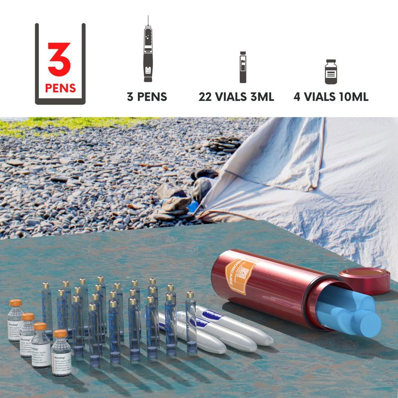 Refroidisseur compact d'insuline et de médicaments 60H, 3 stylos (BC-B001 rouge)