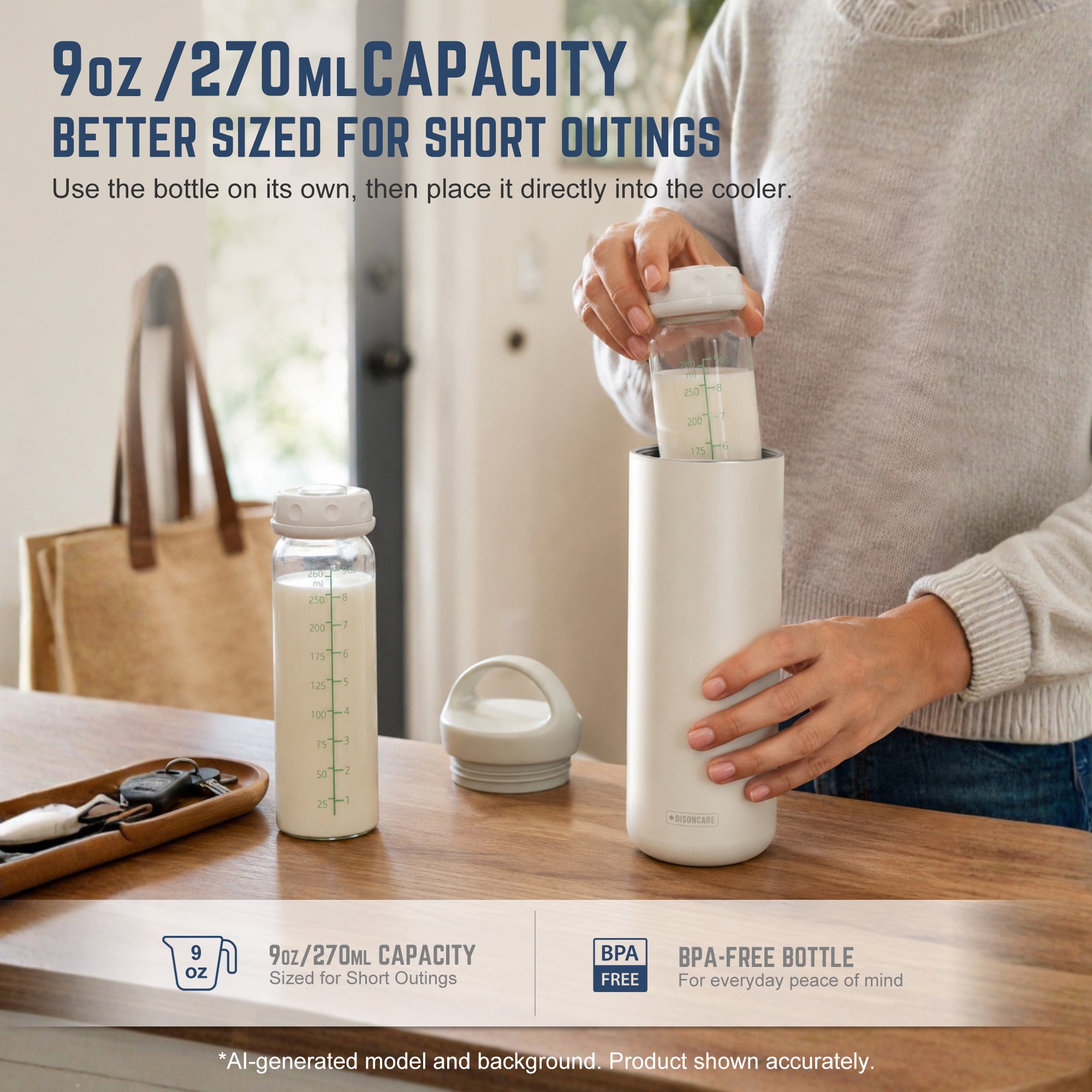 9oz Breast Milk Cooler – 12H Cooling, 1 Bottle, Travel-Ready (White)