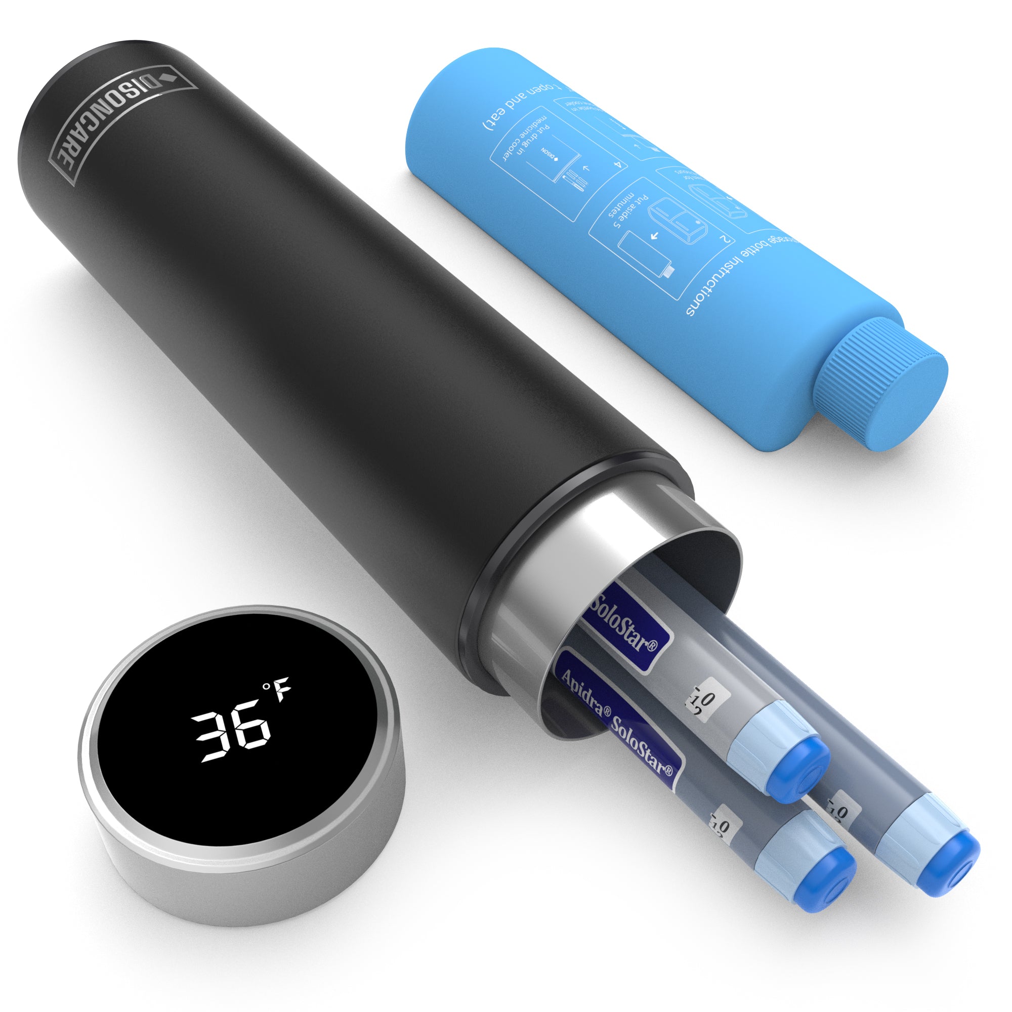 Refroidisseur d'insuline et de médicaments LED 60H 3 stylos (BC-B004 noir)