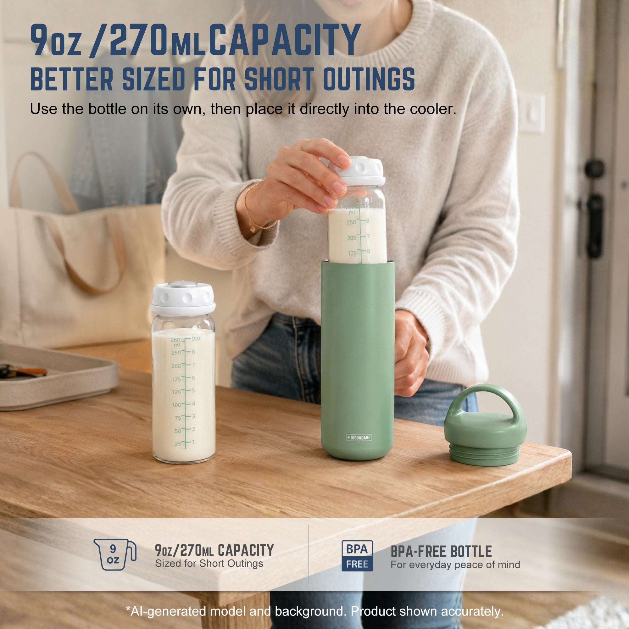 9oz Breast Milk Cooler – 12H Cooling, 1 Bottle, Travel-Ready (Green)