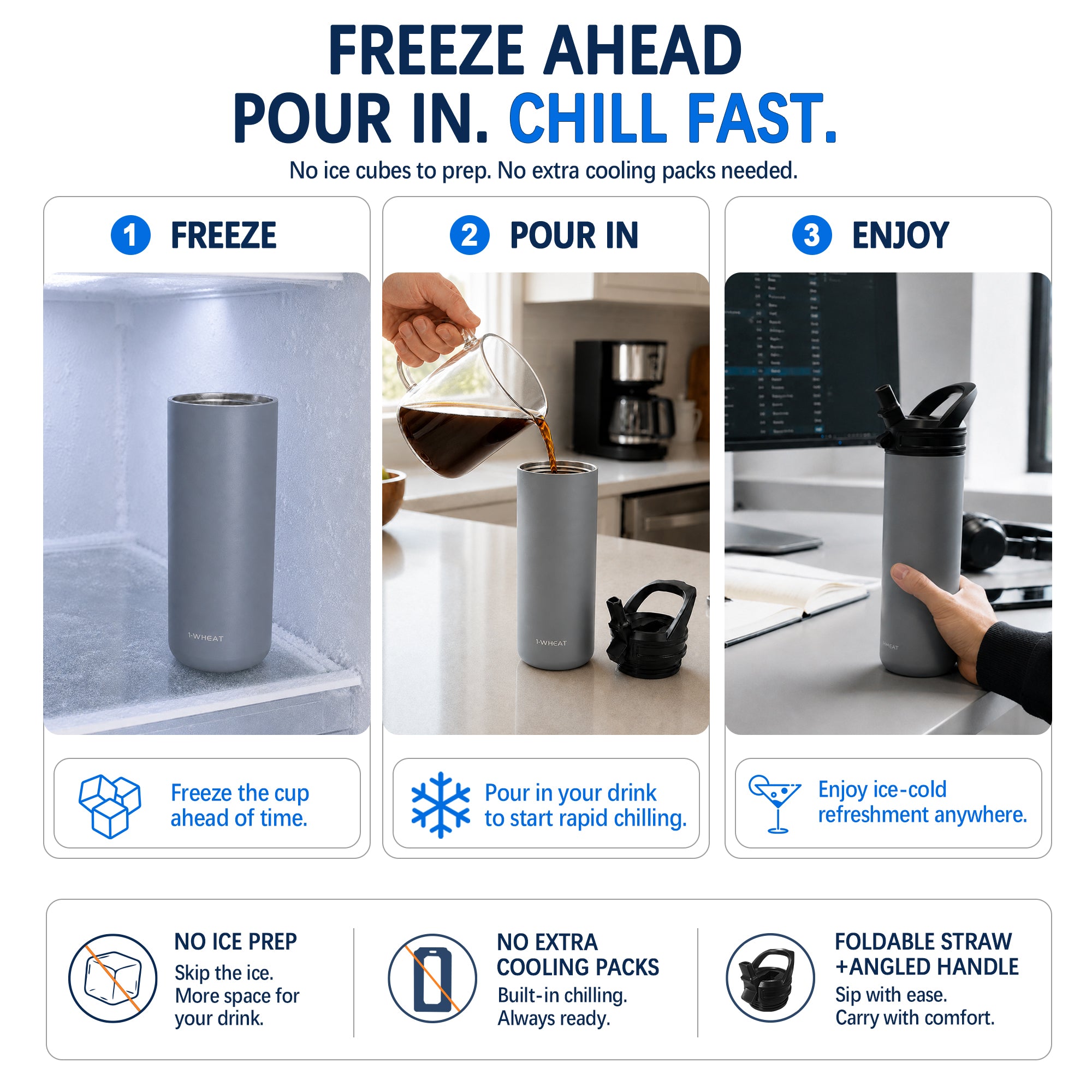 DISONCARE 14oz Fast Chill Cup | Chills Drinks Fast Without Ice (Grey)