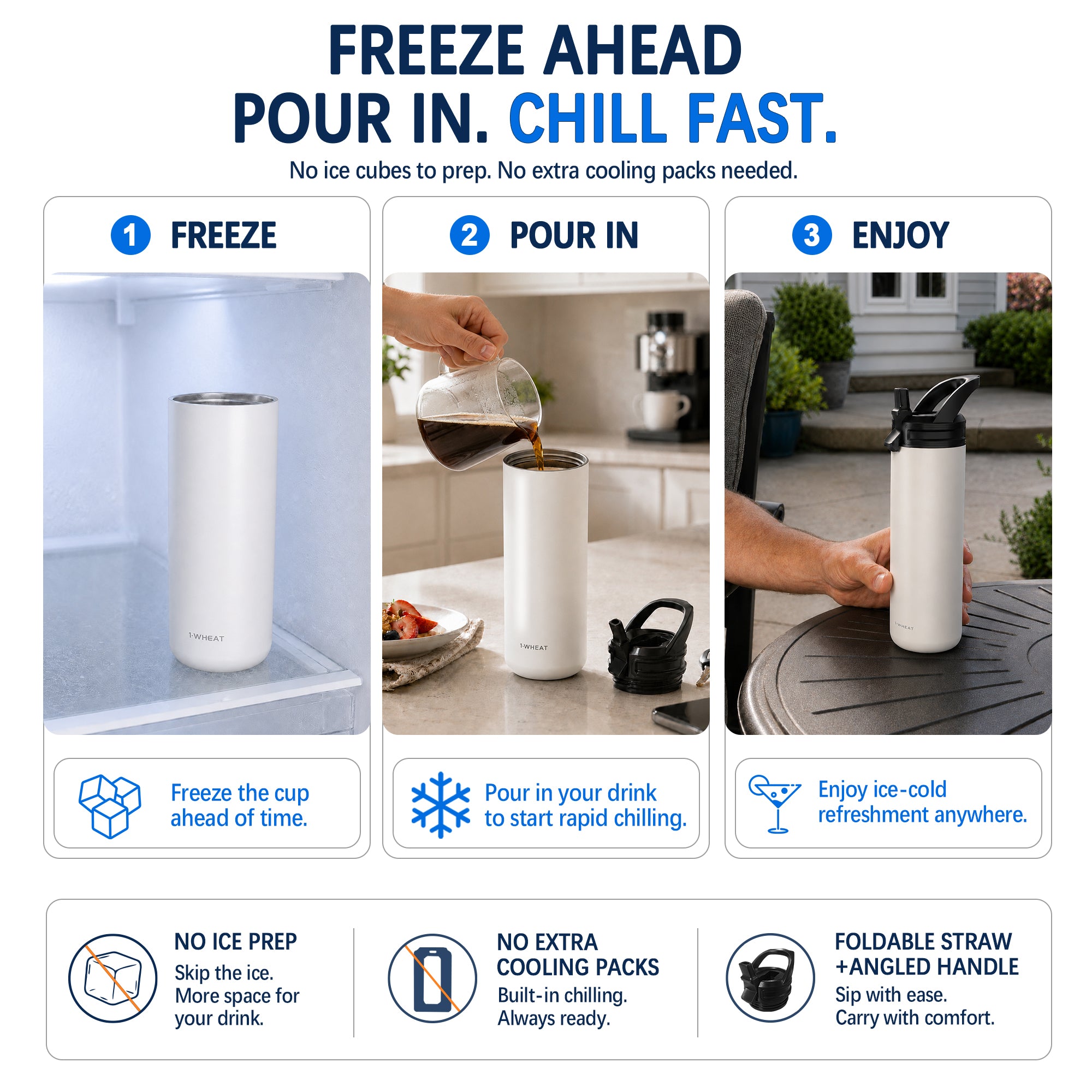 DISONCARE 14oz Fast Chill Cup | Chills Drinks Fast Without Ice (White)