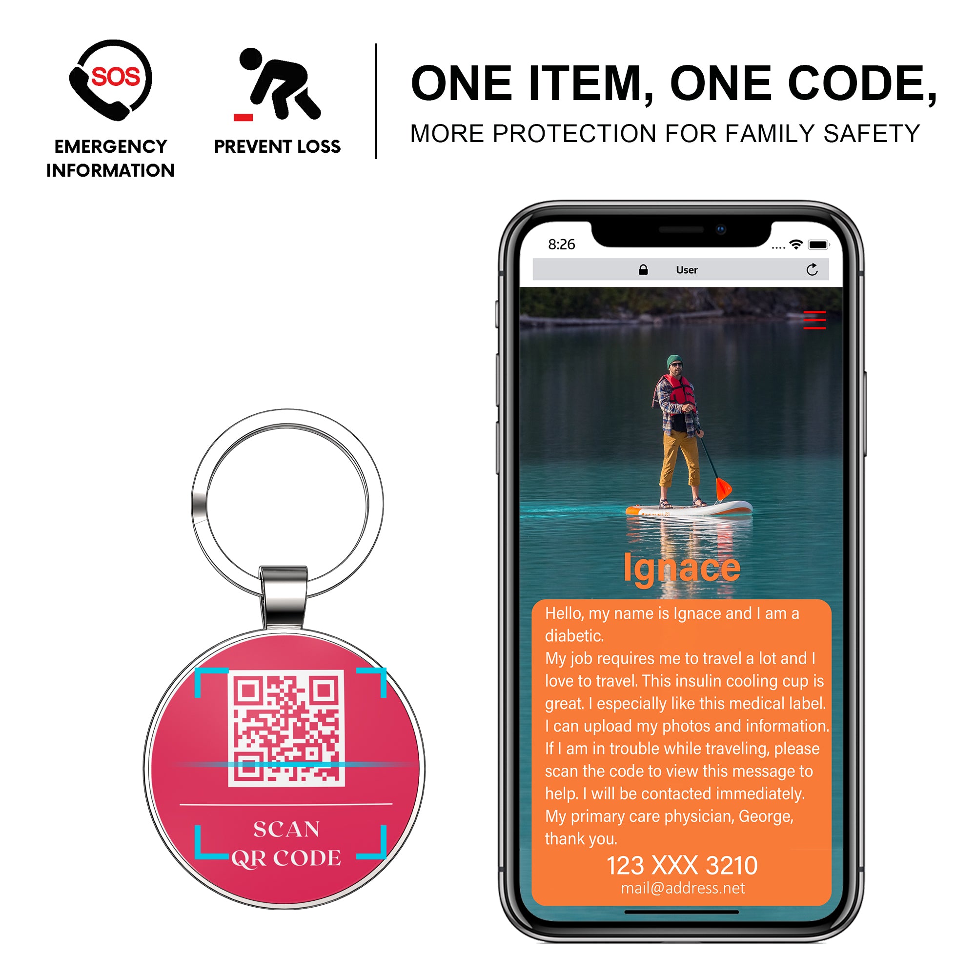 T2D Medical Information QR Code Tag (2PCS)