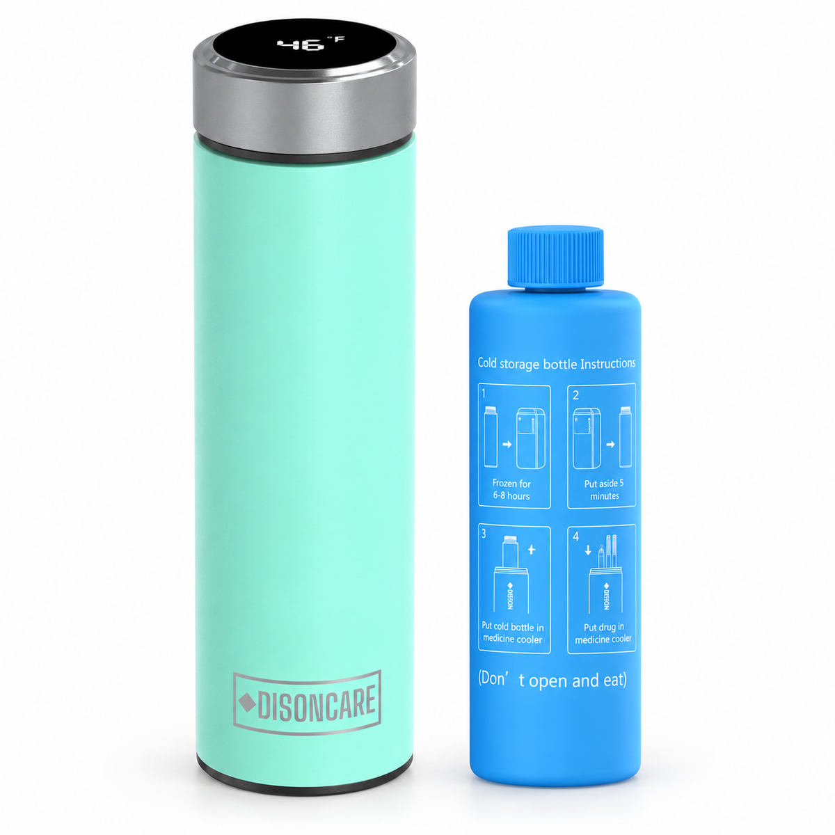 DISONCARE Odyssey Digital medication travel kit in cyan with extra Blue BioGel Freeze Pack