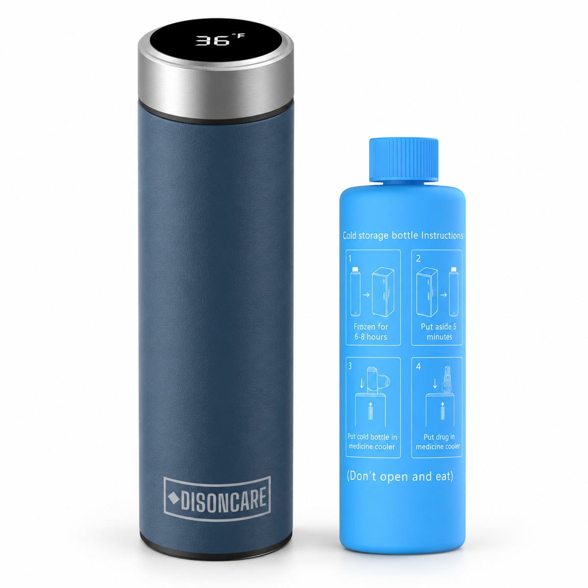 DISONCARE Odyssey Digital medication travel kit in navy blue with extra Blue BioGel Freeze Pack