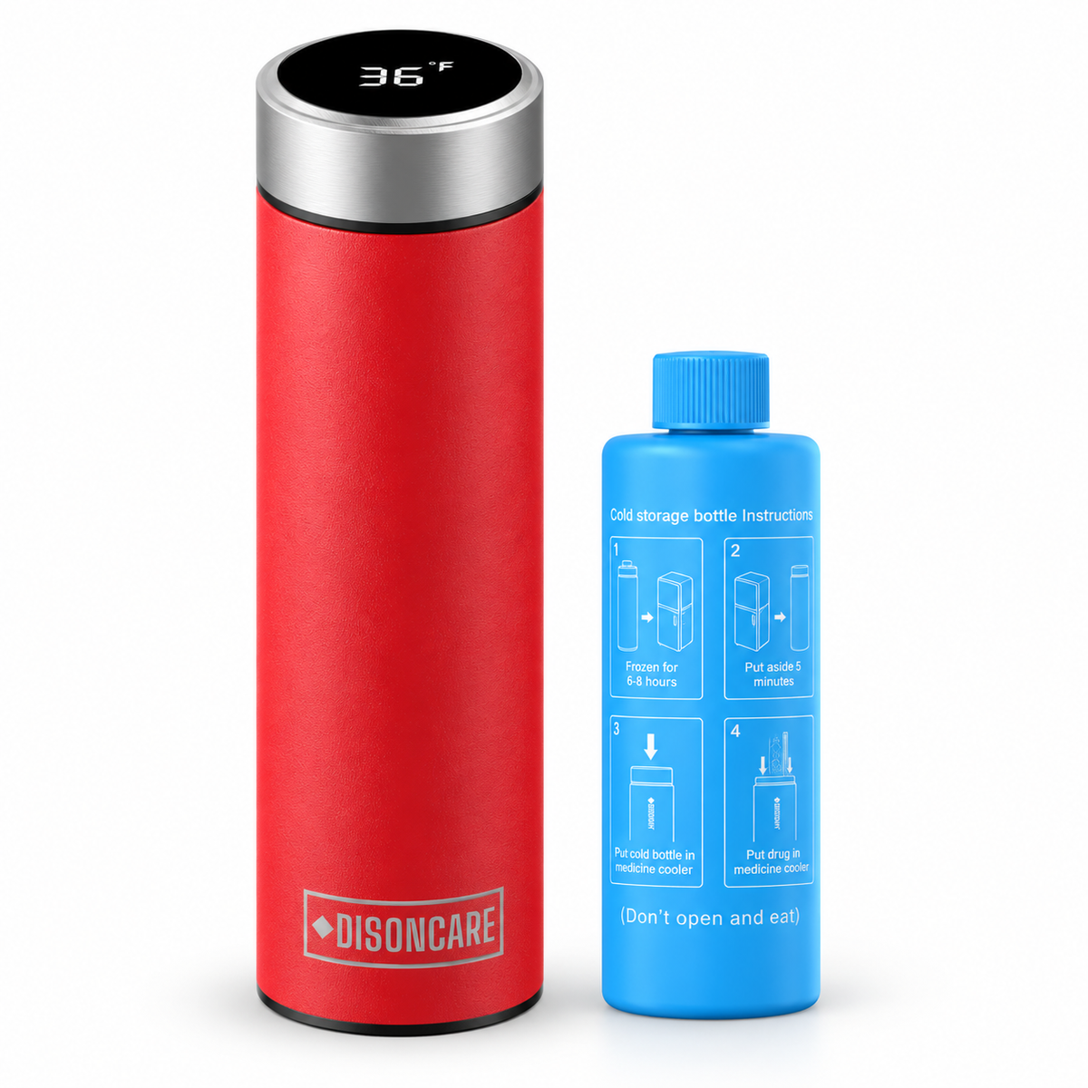 DISONCARE Odyssey Digital medication travel kit in rescue red with extra Blue BioGel Freeze Pack