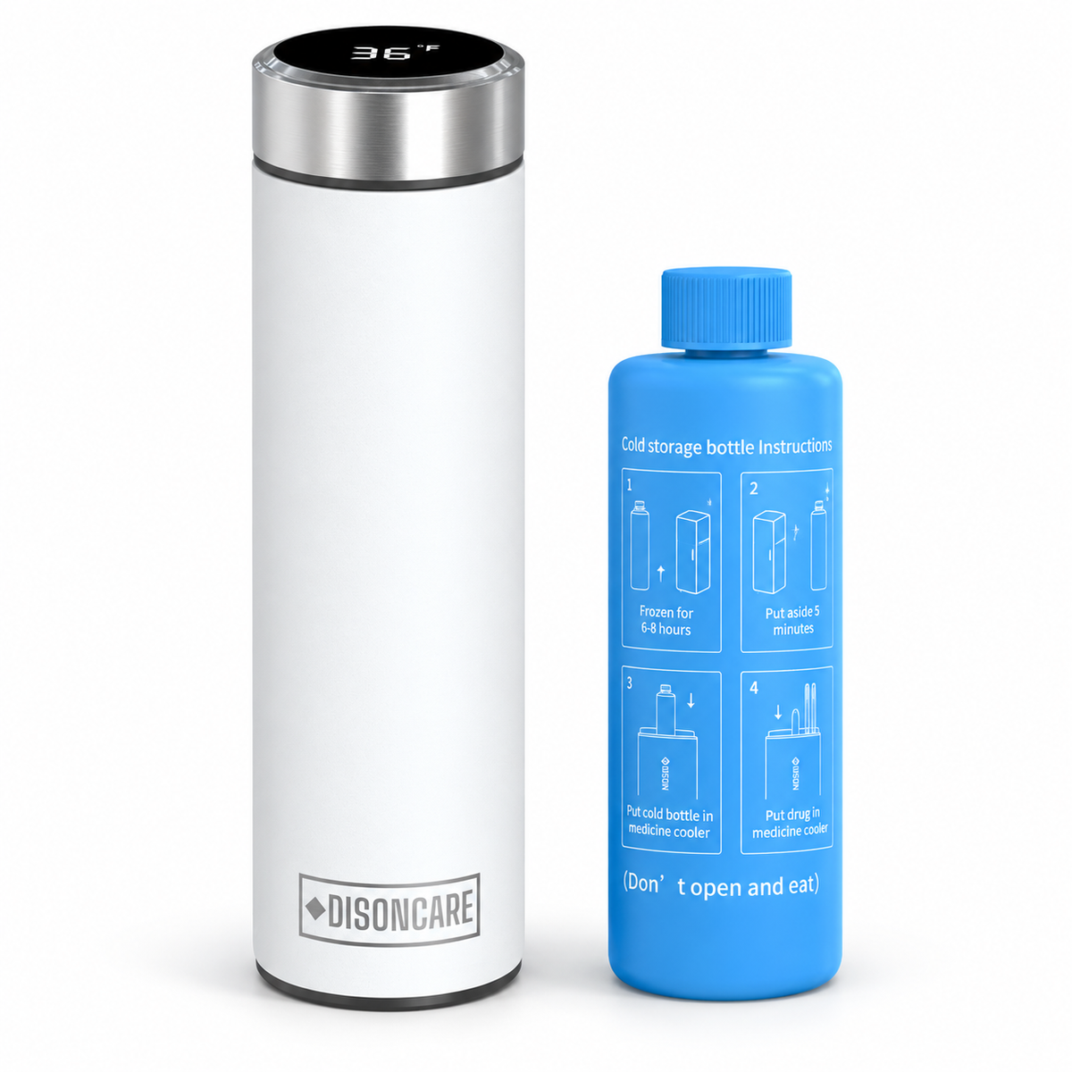 DISONCARE Odyssey Digital medication travel kit in white with extra Blue BioGel Freeze Pack