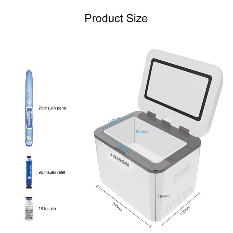 DISONCARE Batteriebetriebener Mini-Kühlschrank mit Superkapazität, Reise-Insulin-Kühlschrank, Medikamentenkühler, 1 Batterie (16000 mAh)