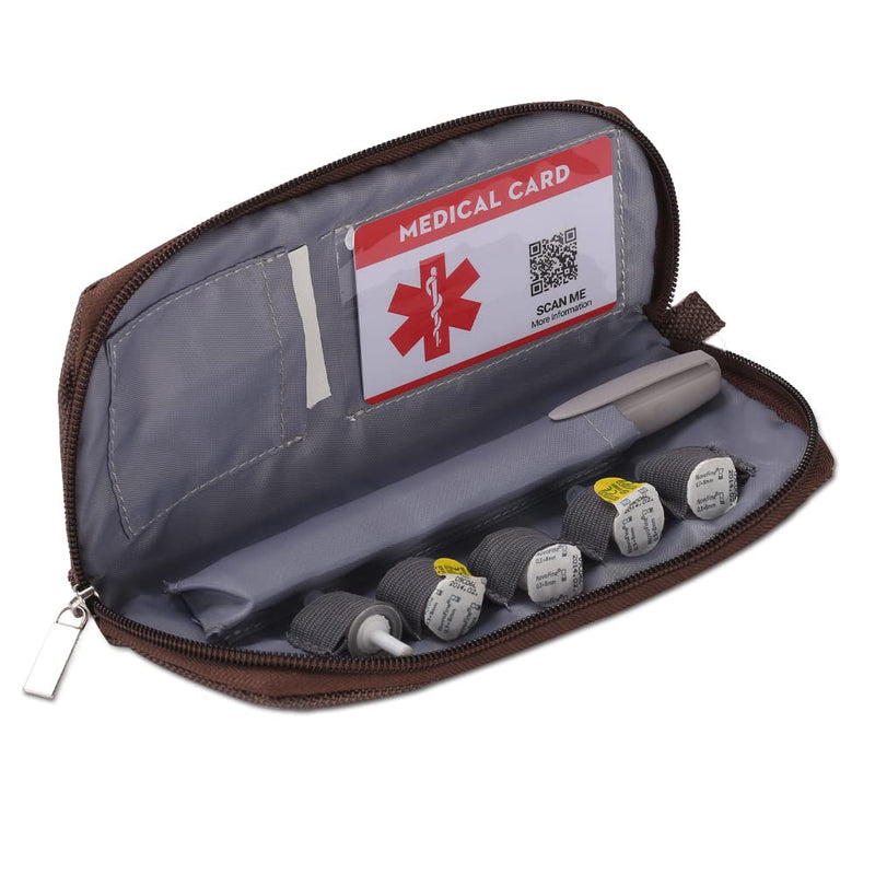 DISONCARE Portable Insulin Pen Travel Case,Diabetic Pen Wallet,Hold 1 Insulin Pen,5 Pen Tips,1 Medical Alert ID Card Tag
